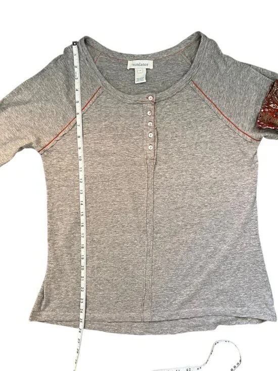 Sundance Boho Henley Top L Gray Southwest Cuffs Soft Cotton Serenity - Picture 8 of 11